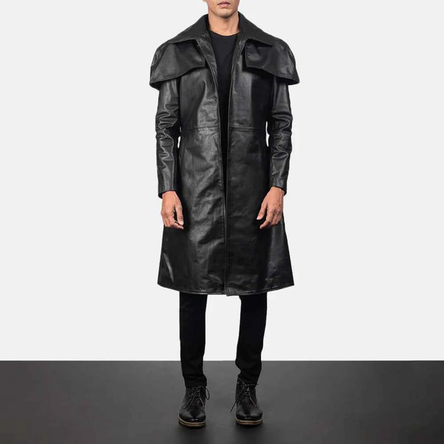 Men's Classic Black Leather Duster