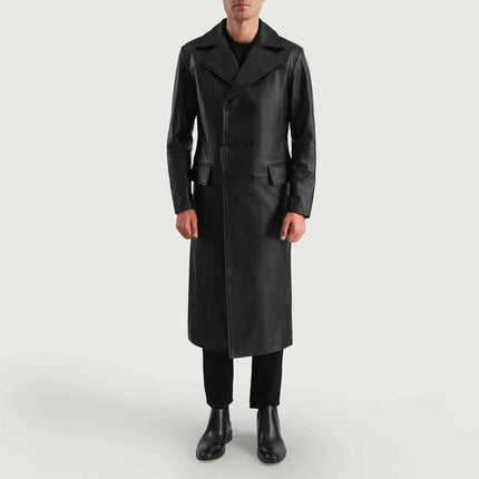 Men's Delmar Black Leather Double Breasted Coat