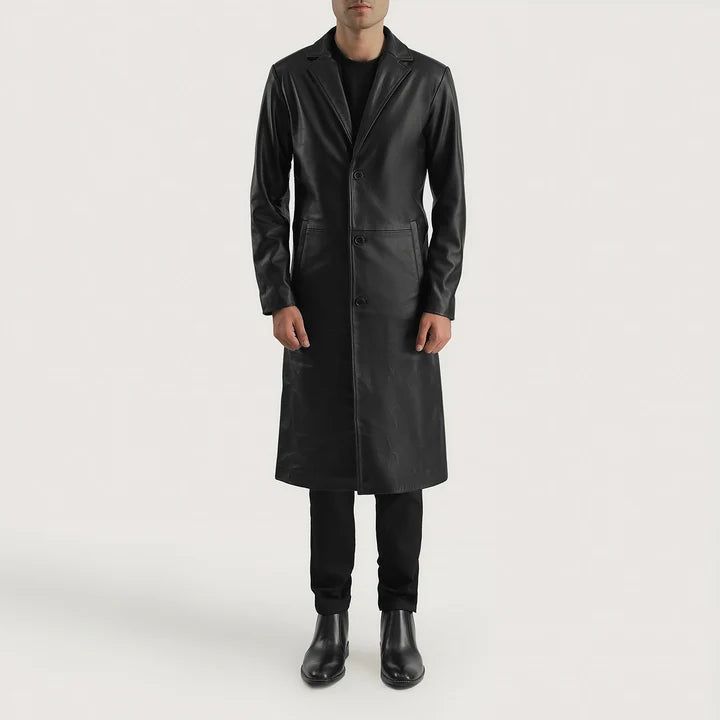 Alderman Single-Breasted Leather Coat