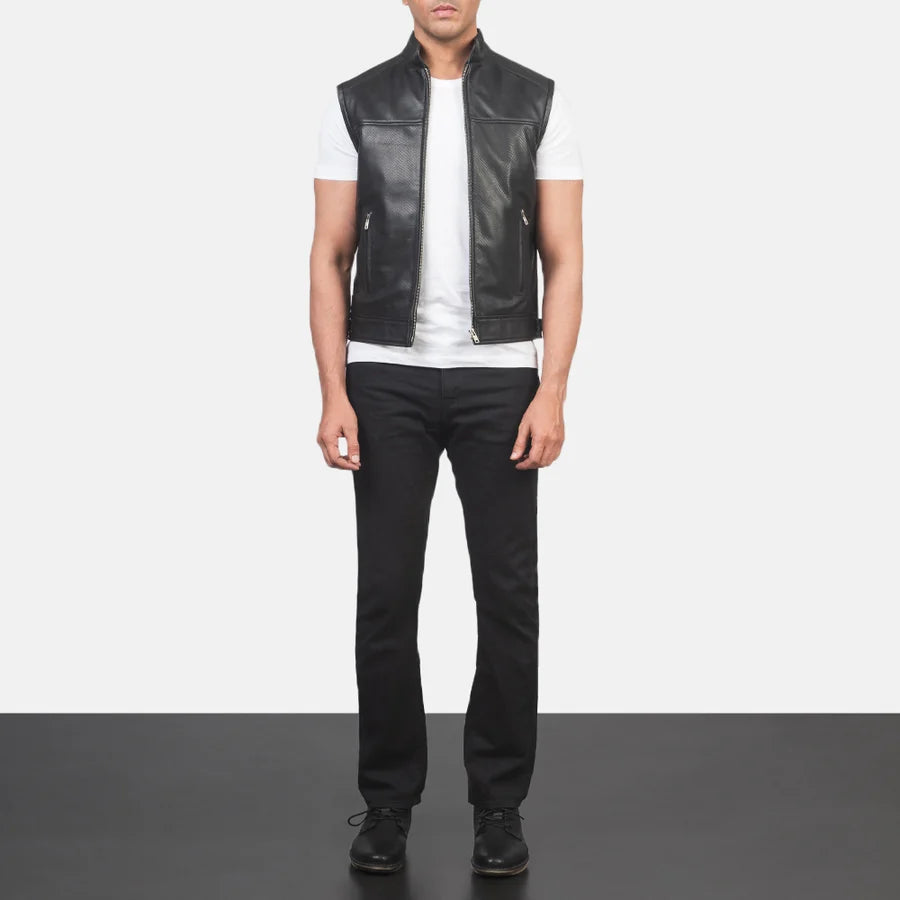 Bronson Black Cowhide Biker Vest