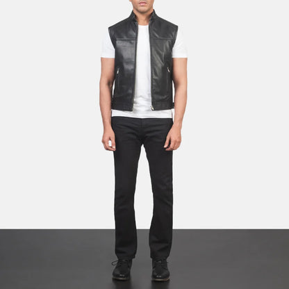 Bronson Black Cowhide Biker Vest
