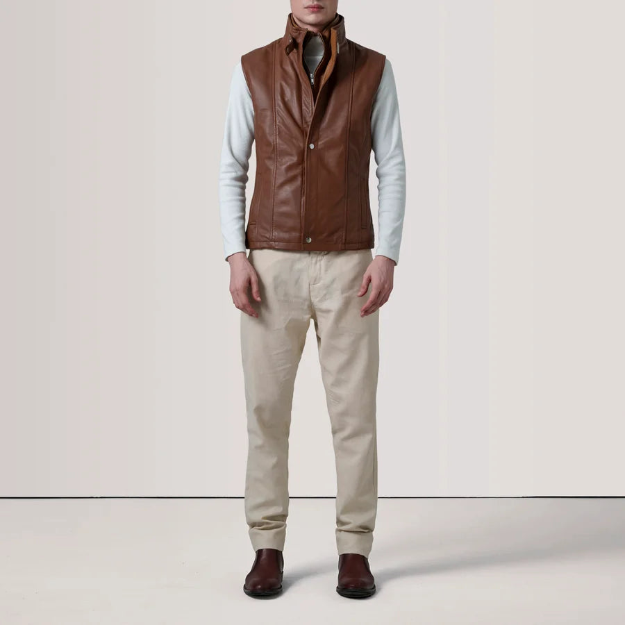 Griffin Distressed Brown Burnished Leather Vest