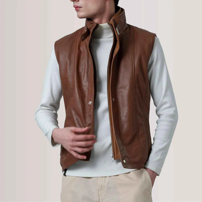 Men's Waxed Brown Leather Vest