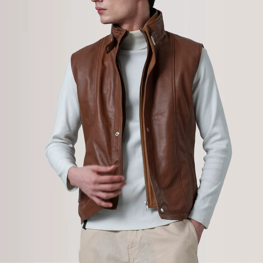 Griffin Distressed Brown Burnished Leather Vest