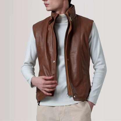 Griffin Distressed Brown Burnished Leather Vest
