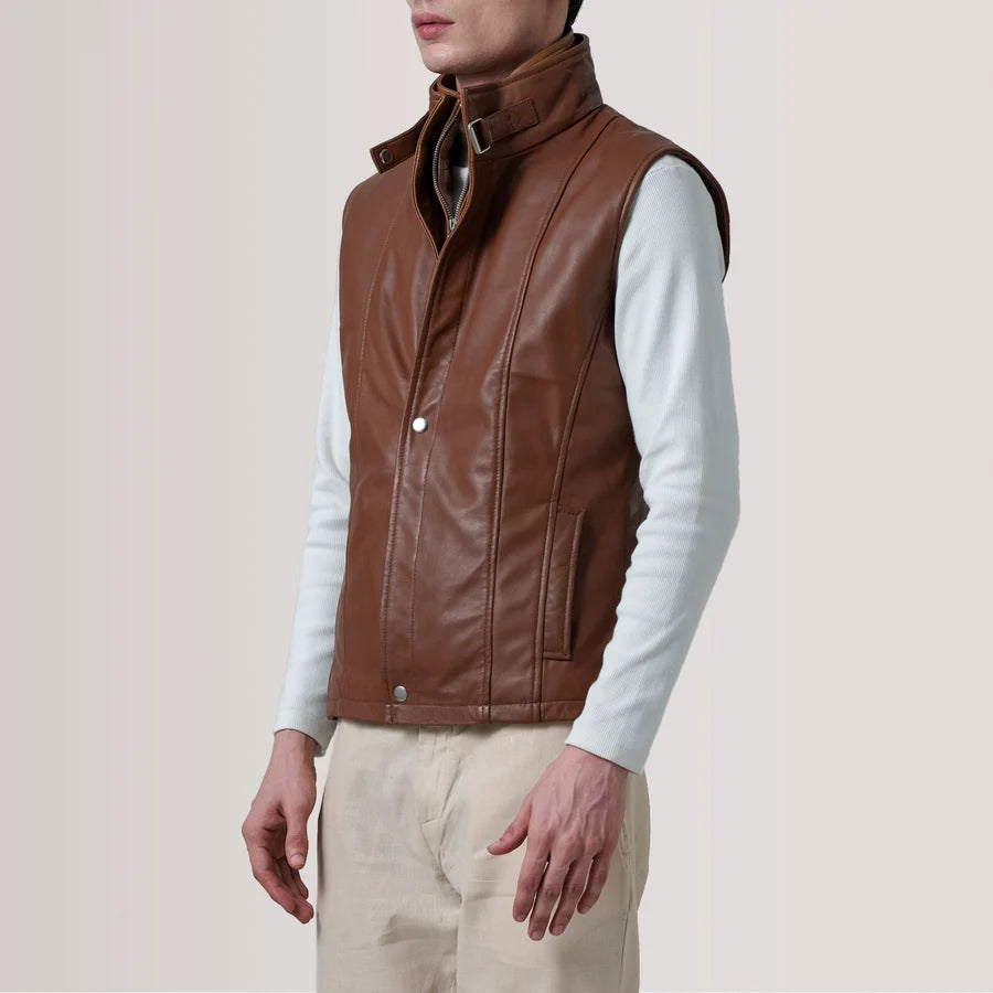 Griffin Distressed Brown Burnished Leather Vest