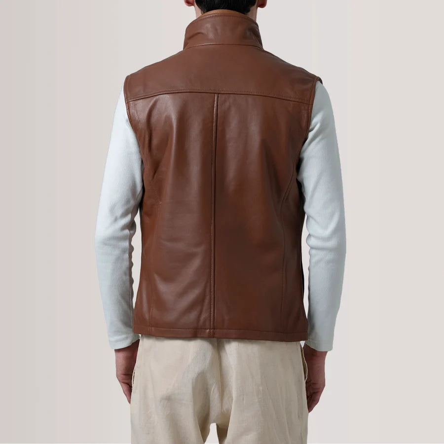 Griffin Distressed Brown Burnished Leather Vest