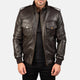 Men Dark Brown Leather Bomber Jacket