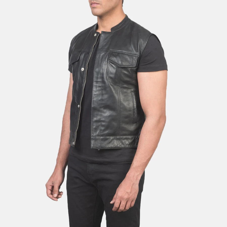 Kestrel Black Sheepskin Moto Vest