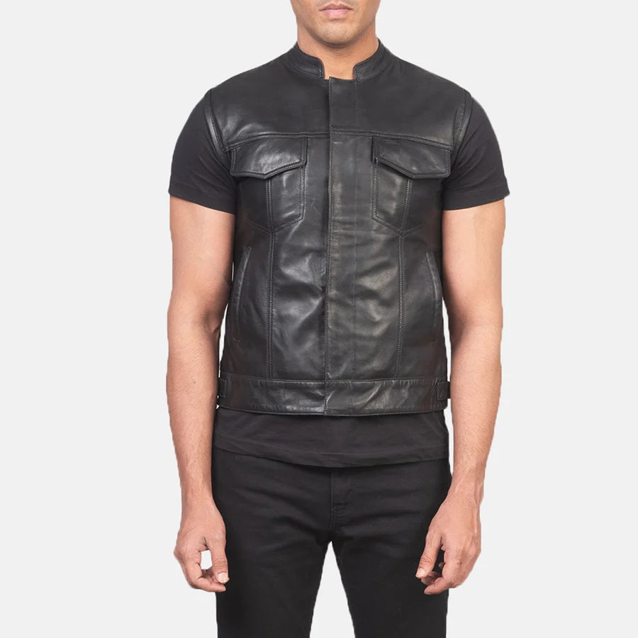 Kestrel Black Sheepskin Moto Vest