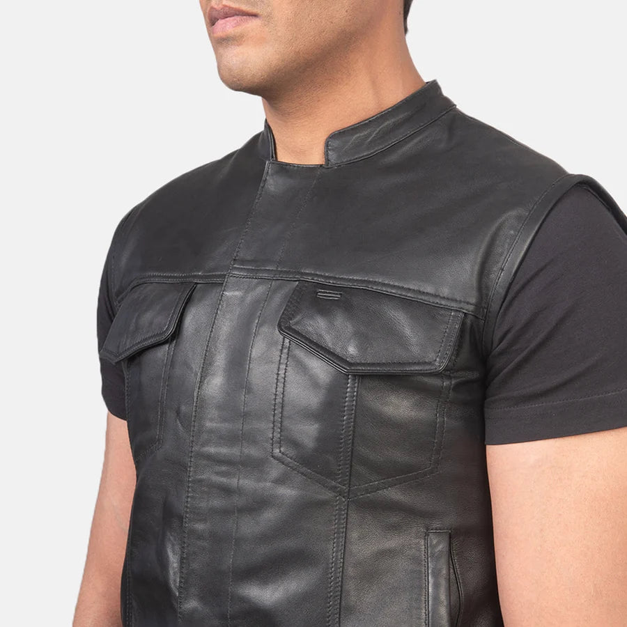 Kestrel Black Sheepskin Moto Vest