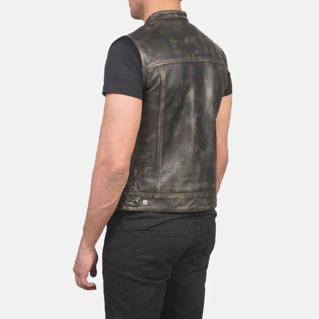 Men's Moto Distressed Brown Leather Vest