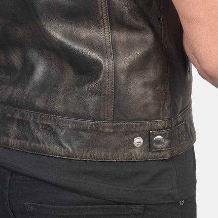 Men's Moto Distressed Brown Leather Vest