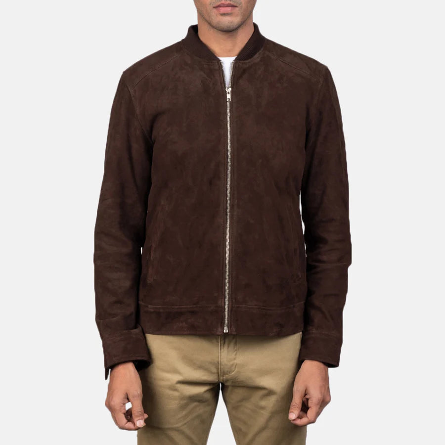 Blain Mocha Suede Men Bomber Jacket