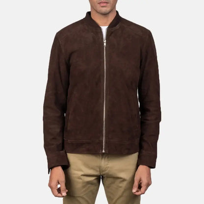 Blain Mocha Suede Men Bomber Jacket