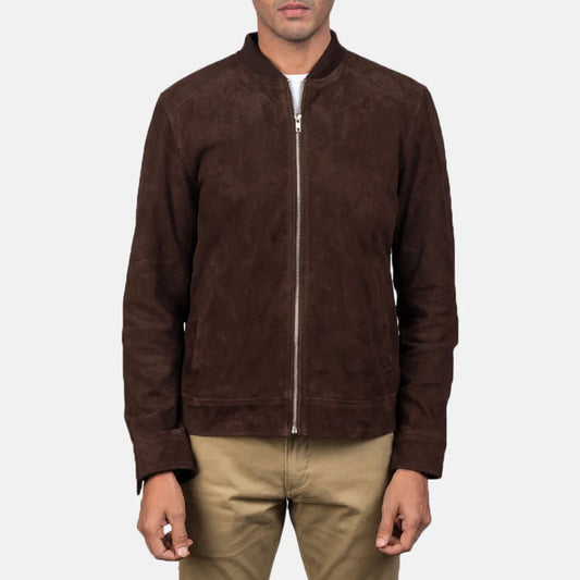 Blain Mocha Suede Men Bomber Jacket