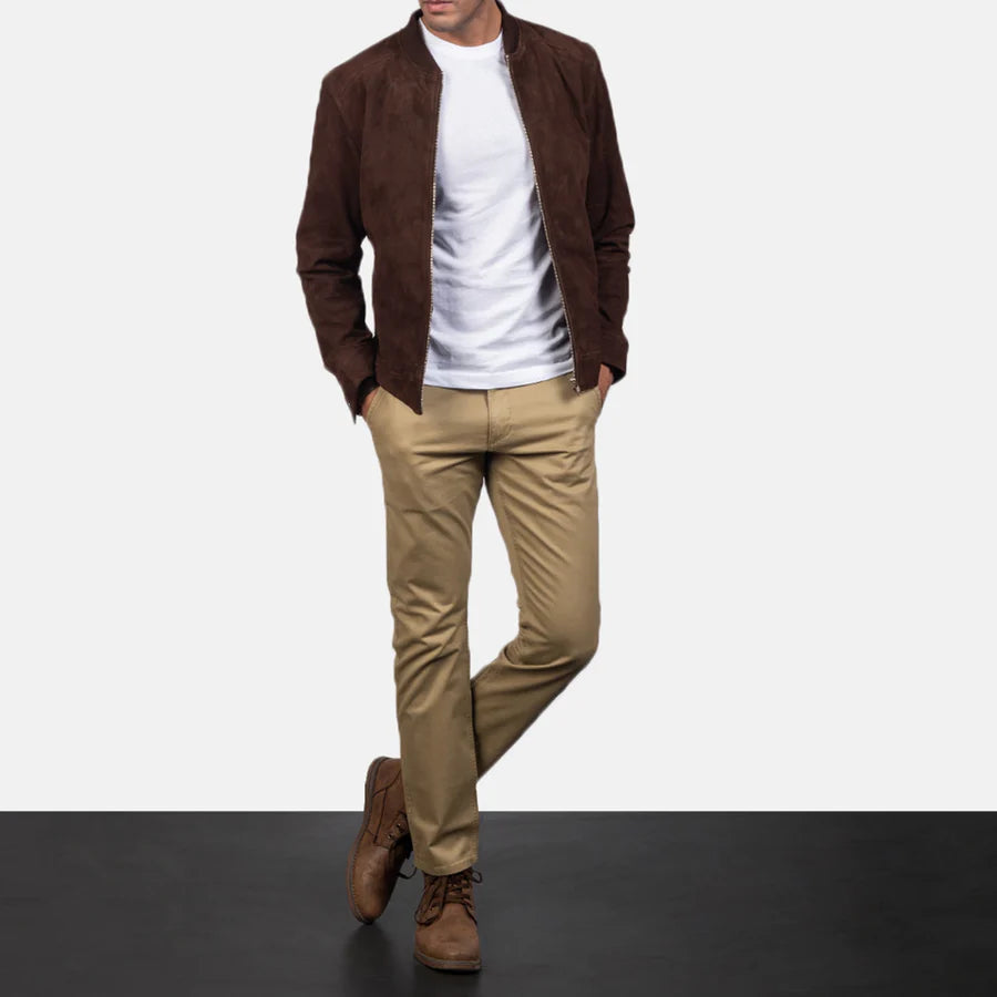 Blain Mocha Suede Men Bomber Jacket
