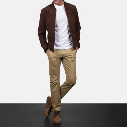 Blain Mocha Suede Men Bomber Jacket