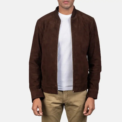 Blain Mocha Suede Men Bomber Jacket