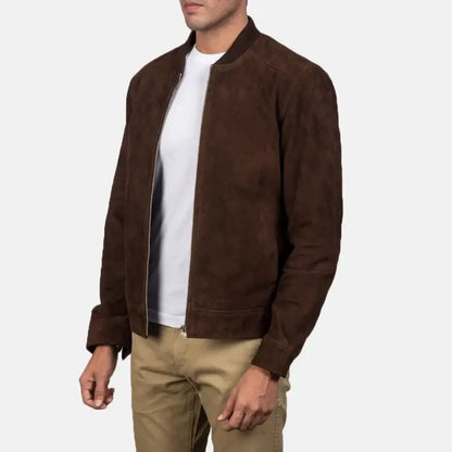 Blain Mocha Suede Men Bomber Jacket