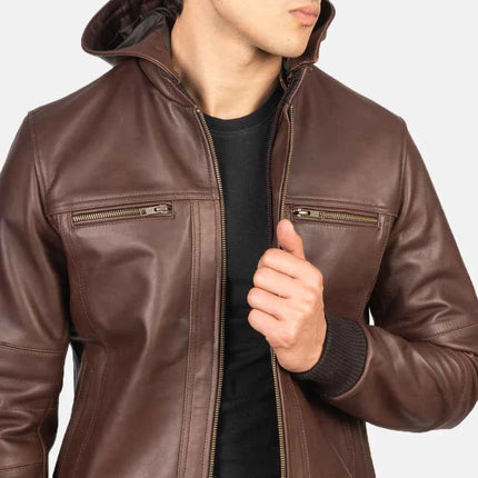 Men's Bouncer Biz Brown Hooded Bomber Jacket