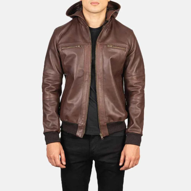 Men's Bouncer Biz Brown Hooded Bomber Jacket