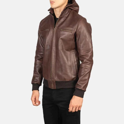 Men's Bouncer Biz Brown Hooded Bomber Jacket