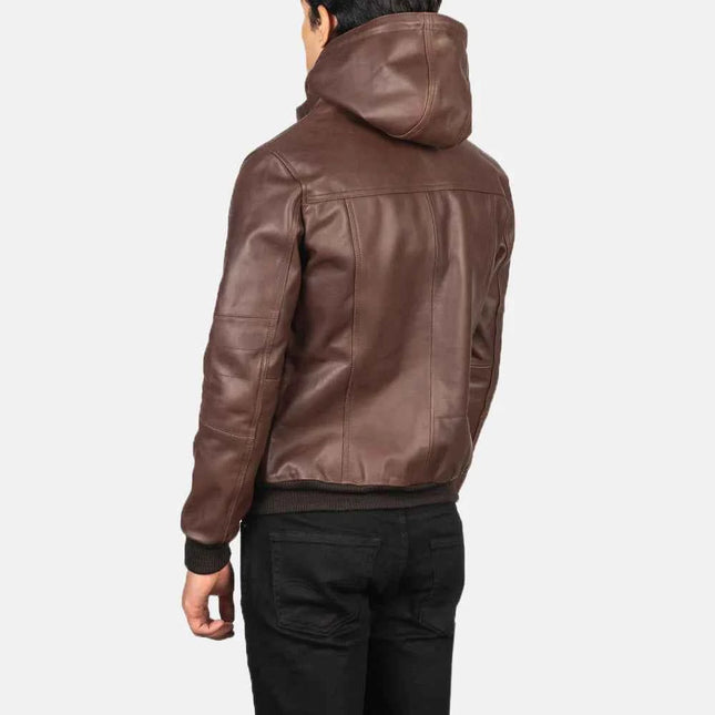 Men's Bouncer Biz Brown Hooded Bomber Jacket