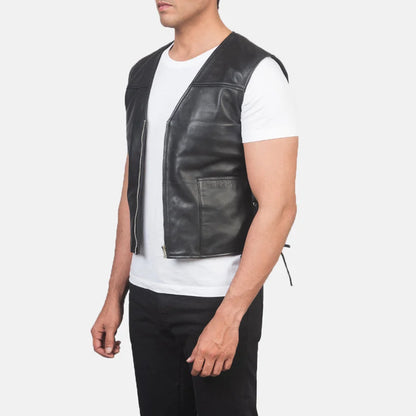 Weston Black Sheepskin Laced Leather Vest