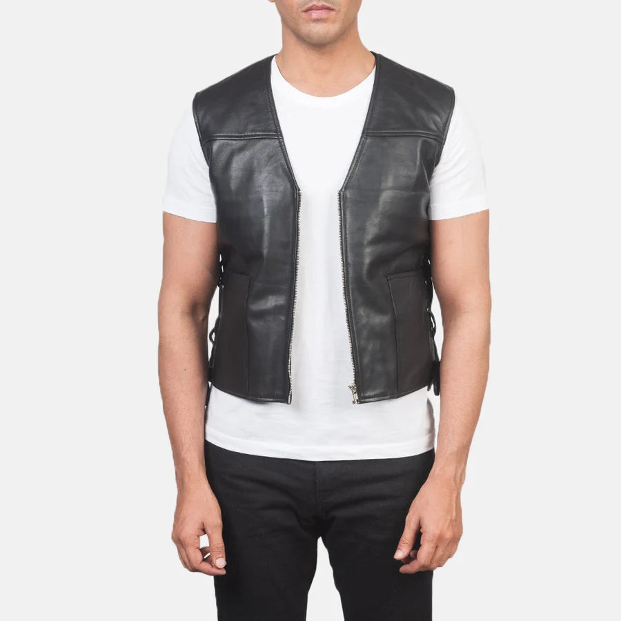 Weston Black Sheepskin Laced Leather Vest