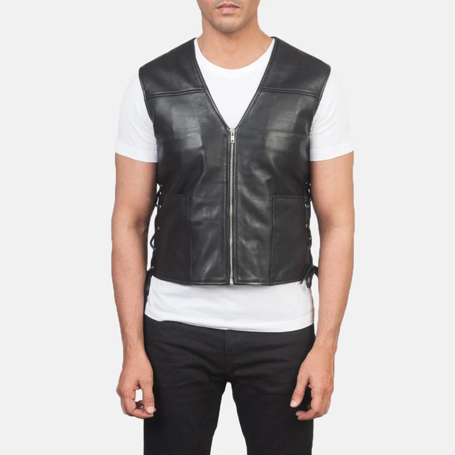 Weston Black Sheepskin Laced Leather Vest