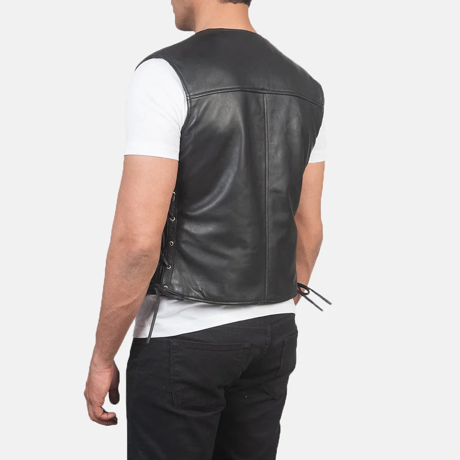 Weston Black Sheepskin Laced Leather Vest
