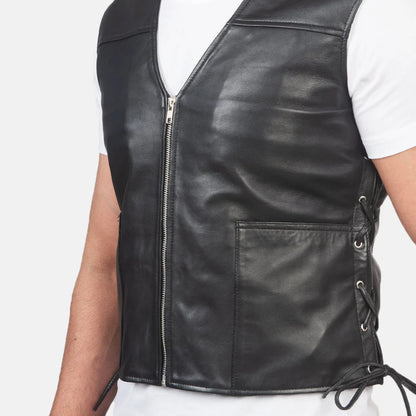 Weston Black Sheepskin Laced Leather Vest