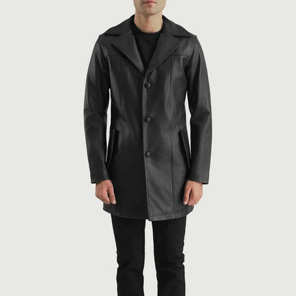Men's New Brawnton Black Leather Coat