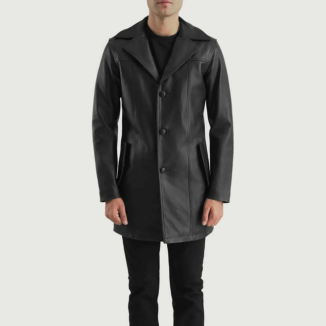 Men's New Brawnton Black Leather Coat