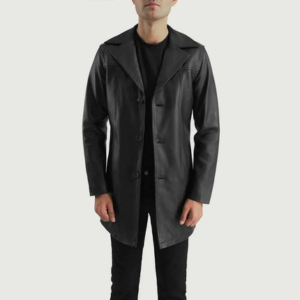 Men's New Brawnton Black Leather Coat