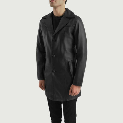 Men's New Brawnton Black Leather Coat