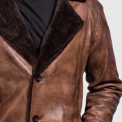 Harlow Distressed Brown Fur Leather Coat