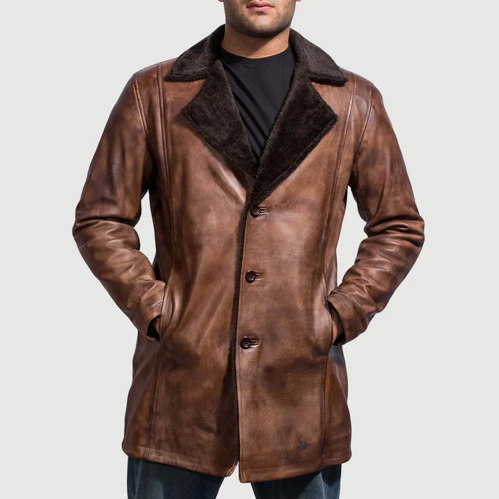 Harlow Distressed Brown Fur Leather Coat