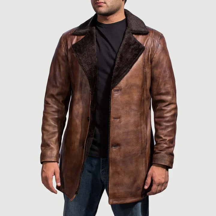 Harlow Distressed Brown Fur Leather Coat