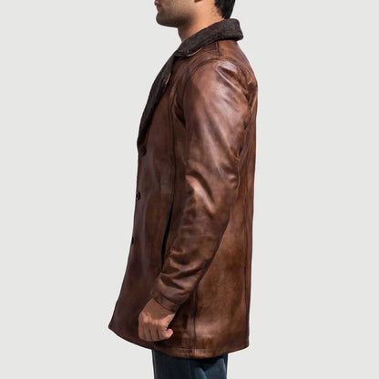 Harlow Distressed Brown Fur Leather Coat