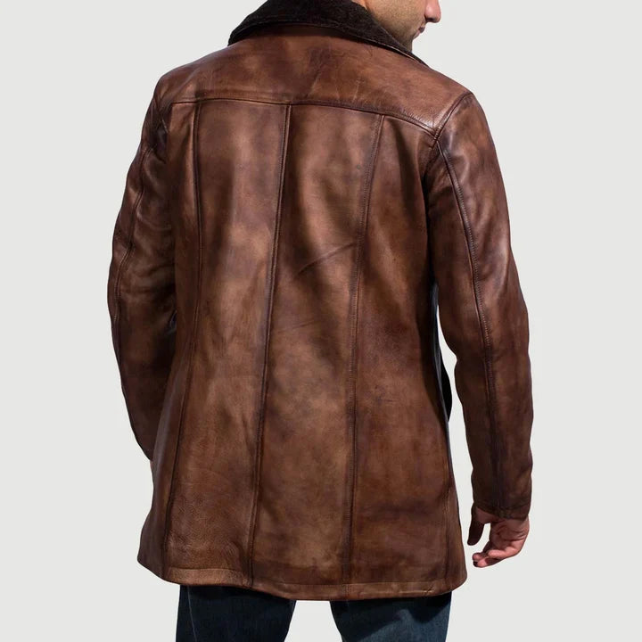 Harlow Distressed Brown Fur Leather Coat