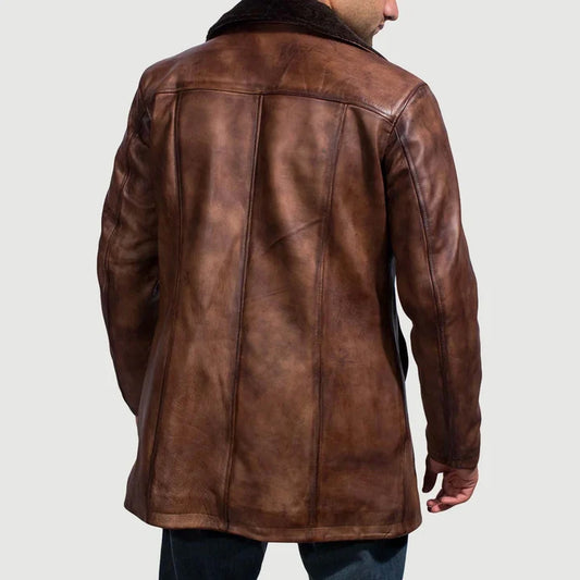 Harlow Distressed Brown Fur Leather Coat
