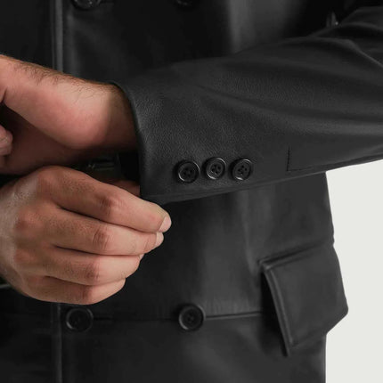 Men's Delmar Black Leather Double Breasted Coat