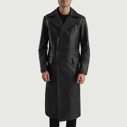 Men's Delmar Black Leather Double Breasted Coat