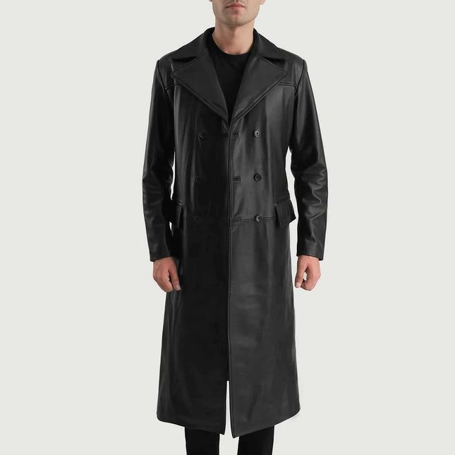 Men's Delmar Black Leather Double Breasted Coat