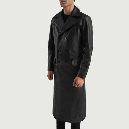 Men's Delmar Black Leather Double Breasted Coat