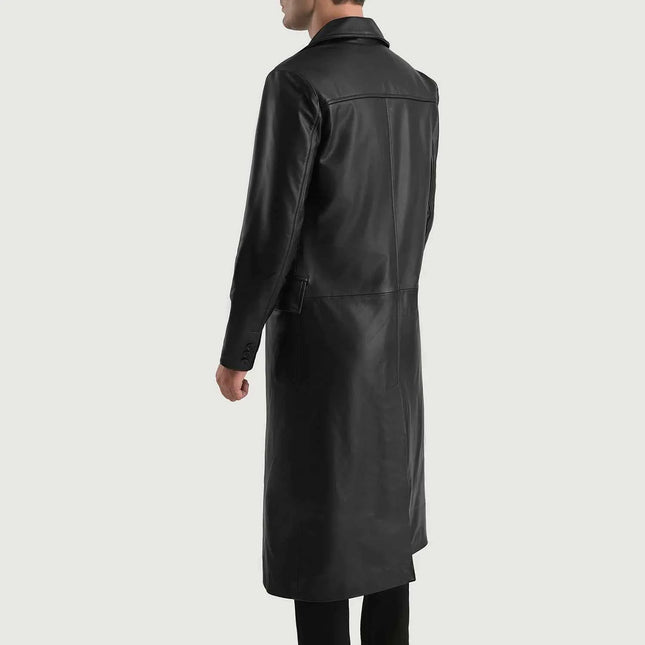 Men's Delmar Black Leather Double Breasted Coat
