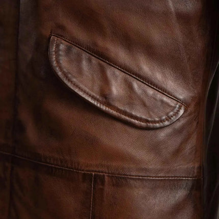 Men's Delvin Distressed Brown Leather Parka
