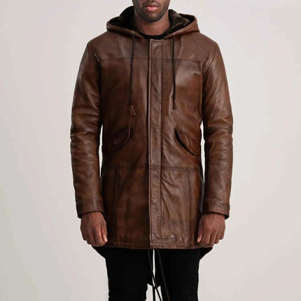Men's Delvin Distressed Brown Leather Parka